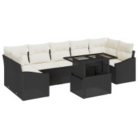 Produktbild för Trädgårdsoffset med lagring 8 pcs Svart Poly rattan