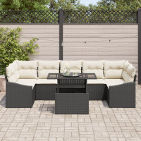 Produktbild för Trädgårdsoffset med lagring 8 pcs Svart Poly rattan