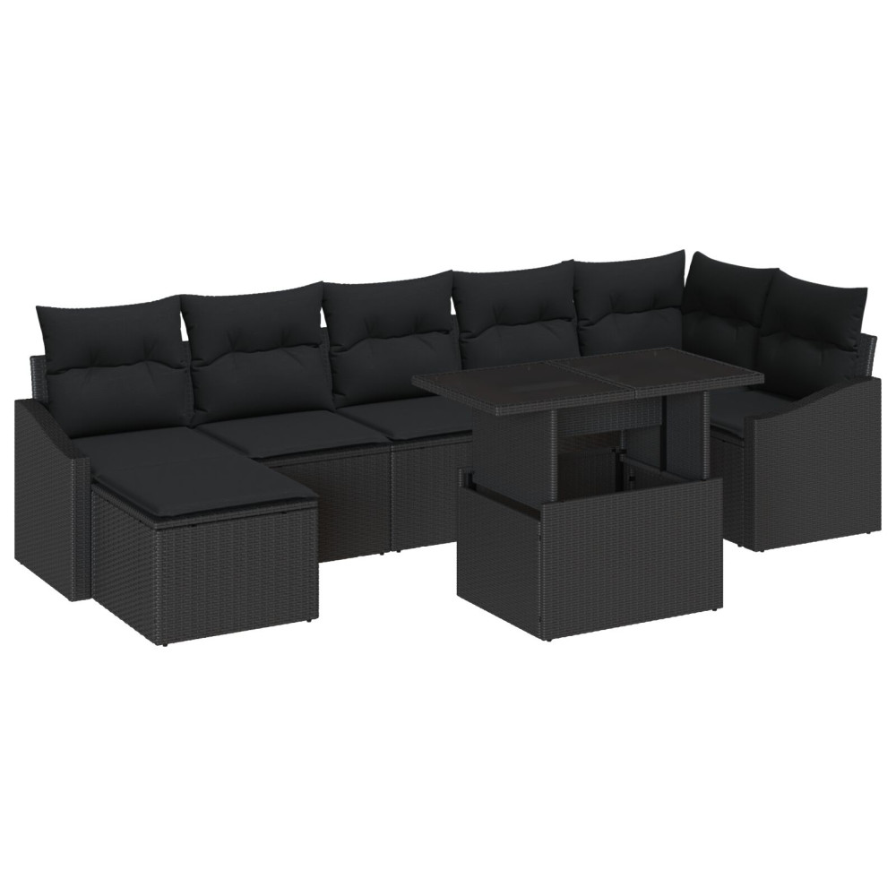 Produktbild för Trädgårdsoffset 8 pcs Svart Poly Rattan och Pulverlackerad Stål