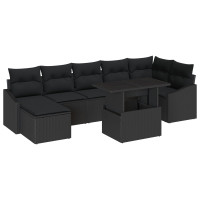 Produktbild för Trädgårdsoffset 8 pcs Svart Poly Rattan och Pulverlackerad Stål