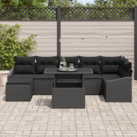 Produktbild för Trädgårdsoffset 8 pcs Svart Poly Rattan och Pulverlackerad Stål