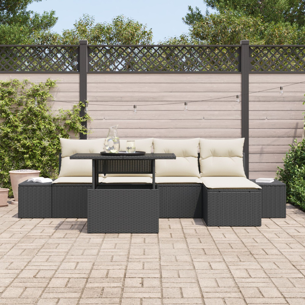 Produktbild för Trädgårdsoffset med lagring 6 pcs Svart Poly rattan
