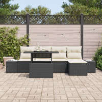 Produktbild för Trädgårdsoffset med lagring 6 pcs Svart Poly rattan