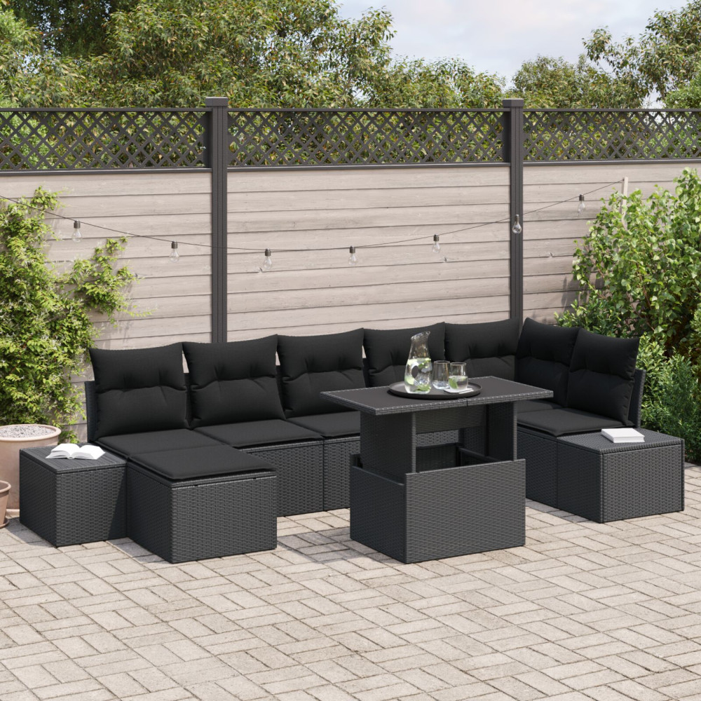 Produktbild för Trädgårdsoffset med lagring 8 pcs Svart Poly rattan