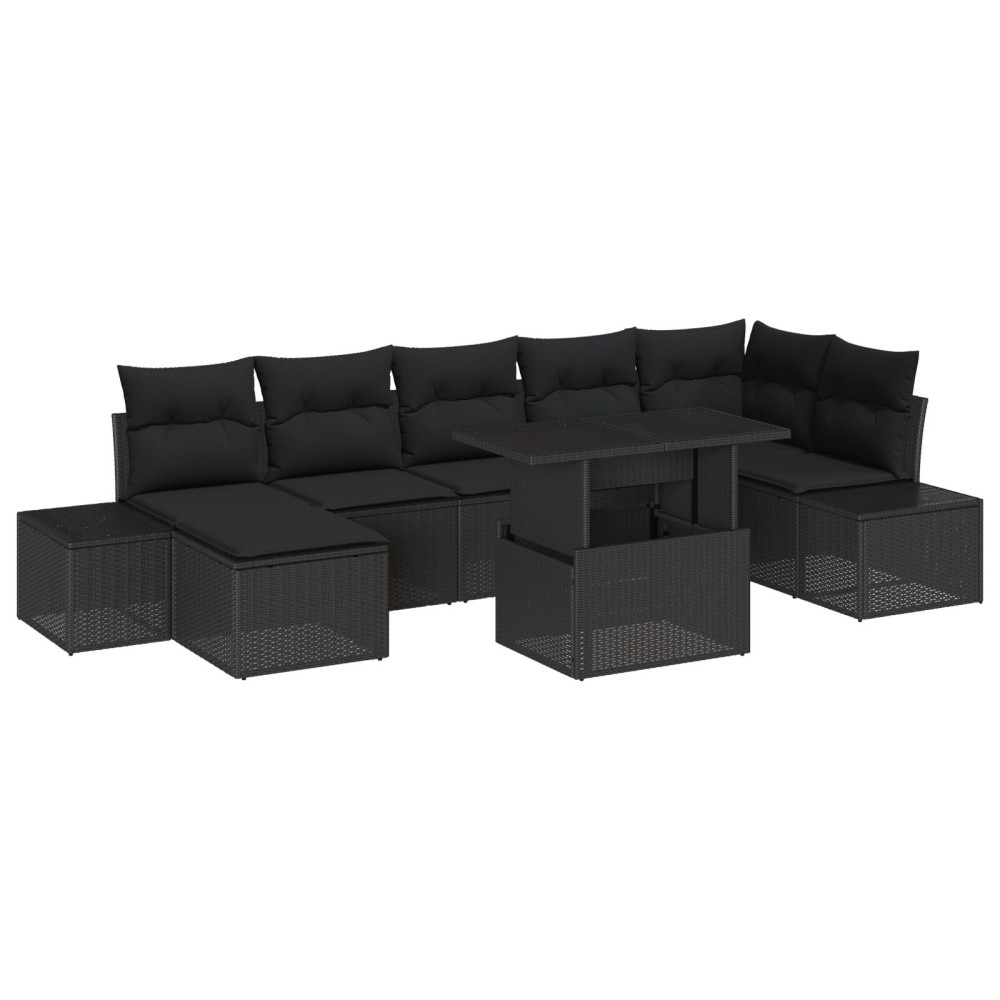 Produktbild för Trädgårdsoffset med lagring 8 pcs Svart Poly rattan