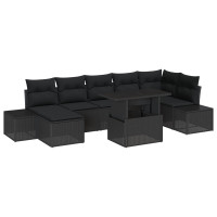 Produktbild för Trädgårdsoffset med lagring 8 pcs Svart Poly rattan
