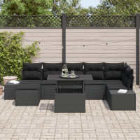 Produktbild för Trädgårdsoffset med lagring 8 pcs Svart Poly rattan