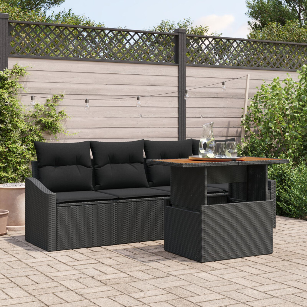 Produktbild för Trädgårdsoffset med lagring 5 pcs Svart Poly rattan