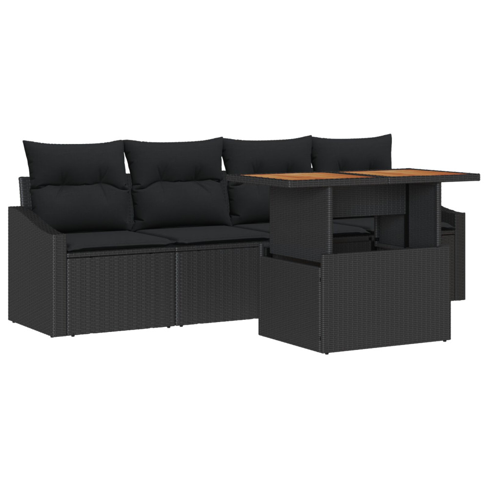 Produktbild för Trädgårdsoffset med lagring 5 pcs Svart Poly rattan