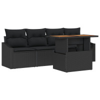 Produktbild för Trädgårdsoffset med lagring 5 pcs Svart Poly rattan