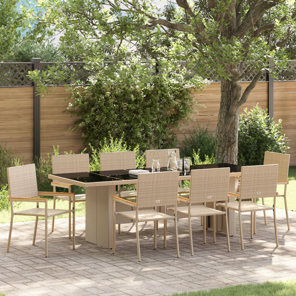 Produktbild för Trädgårdsmöbelset 9 pcs Beige konstrotting