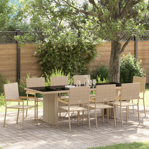 vidaXL Trädgårdsmöbelset 9 pcs Beige konstrotting