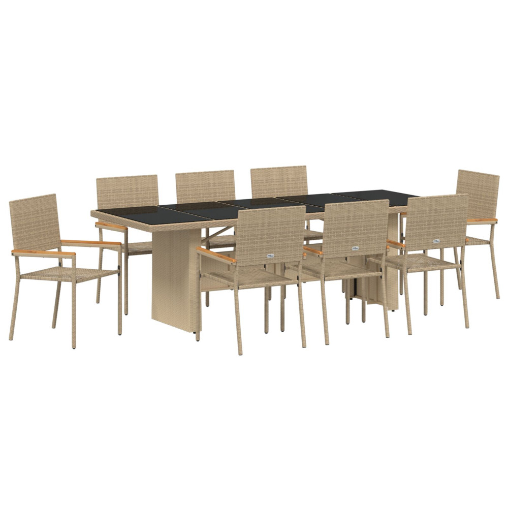 Produktbild för Trädgårdsmöbelset 9 pcs Beige konstrotting