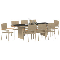 Produktbild för Trädgårdsmöbelset 9 pcs Beige konstrotting