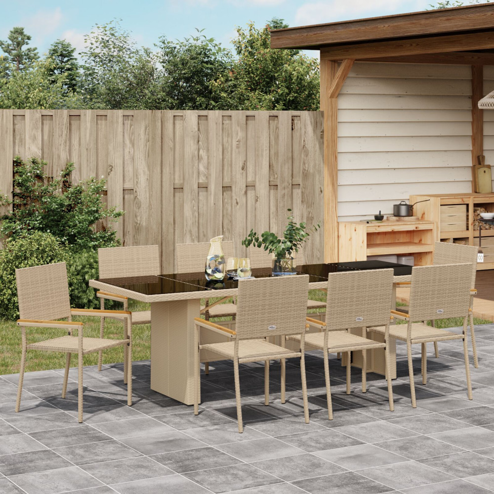 Produktbild för Trädgårdsmöbelset 9 pcs Beige konstrotting