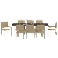 Produktbild för Trädgårdsmöbelset 9 pcs Beige konstrotting