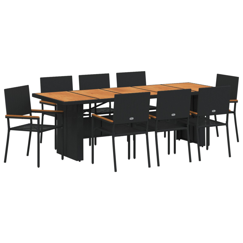 Produktbild för Trädgårdsmöbelset 9 pcs Svart konstrotting
