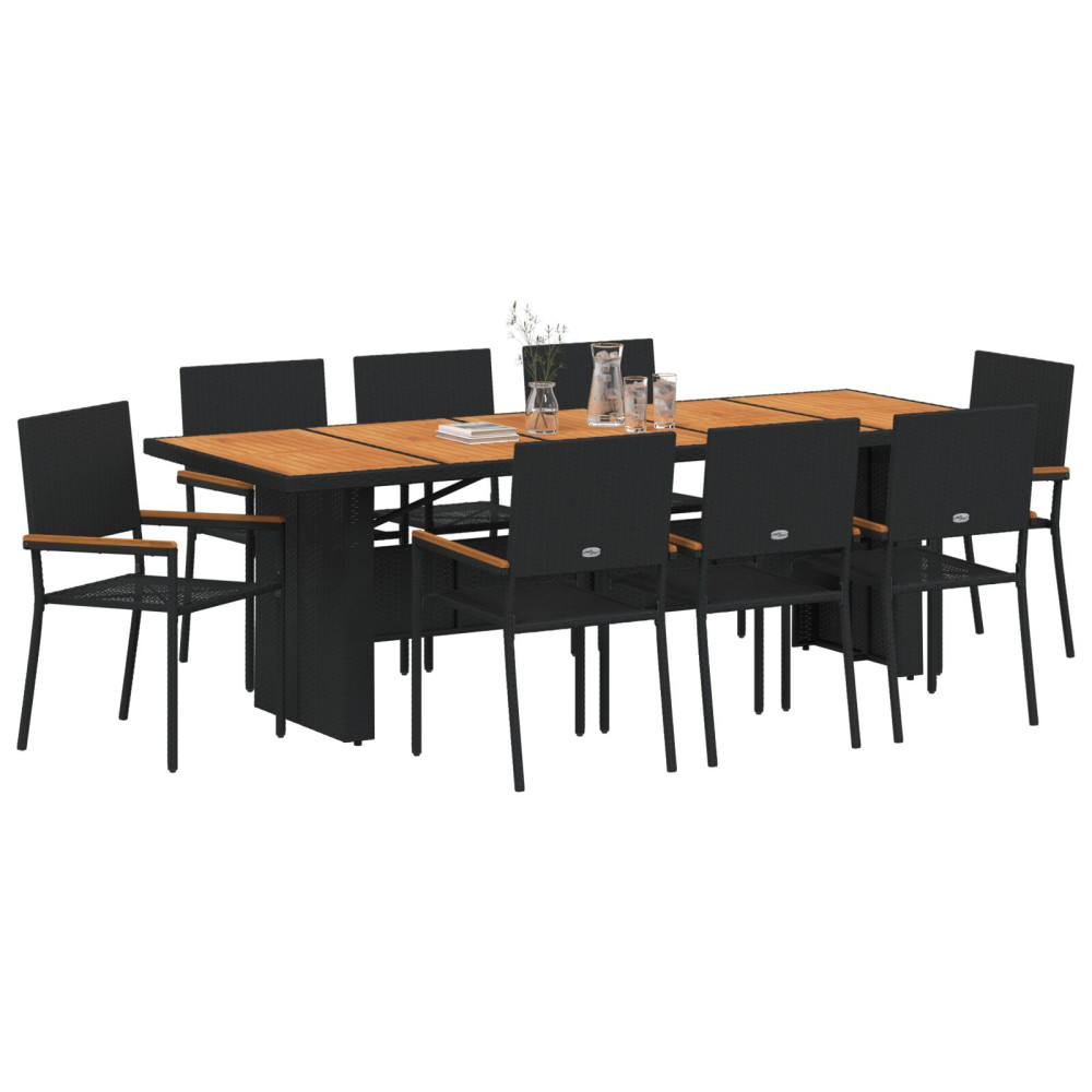 Produktbild för Trädgårdsmöbelset 9 pcs Svart konstrotting