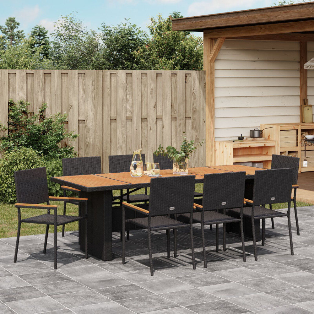 Produktbild för Trädgårdsmöbelset 9 pcs Svart konstrotting