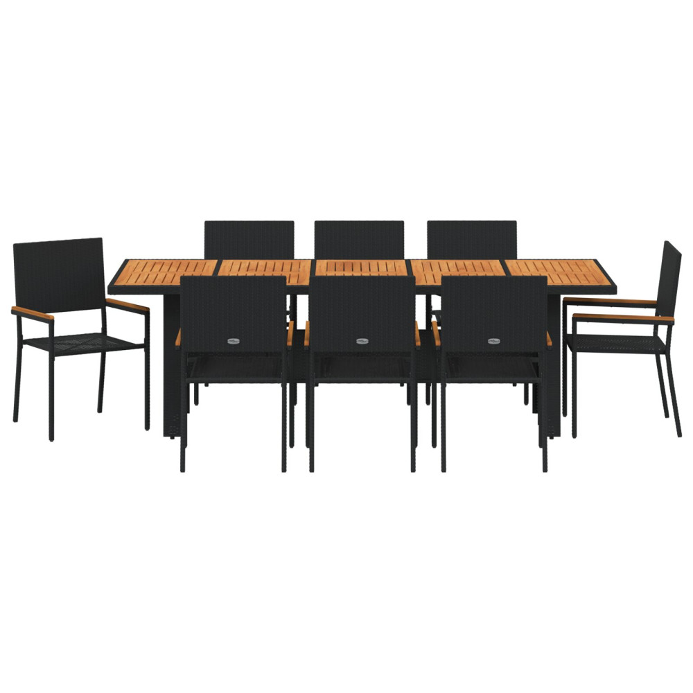 Produktbild för Trädgårdsmöbelset 9 pcs Svart konstrotting