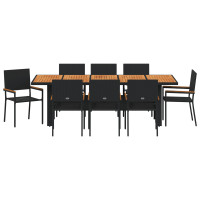 Produktbild för Trädgårdsmöbelset 9 pcs Svart konstrotting