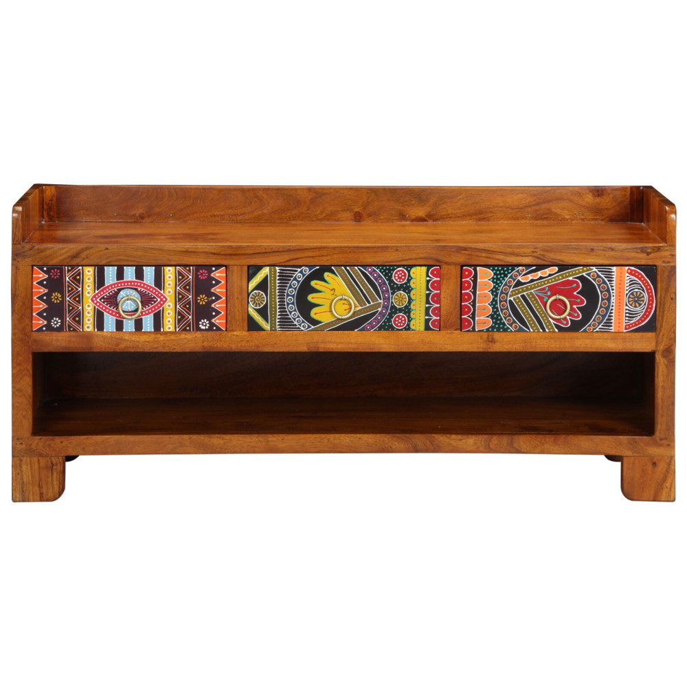 Produktbild för Skobänk med låda Honung brun 100 x 35 x 45 cm Akacia Massivträ