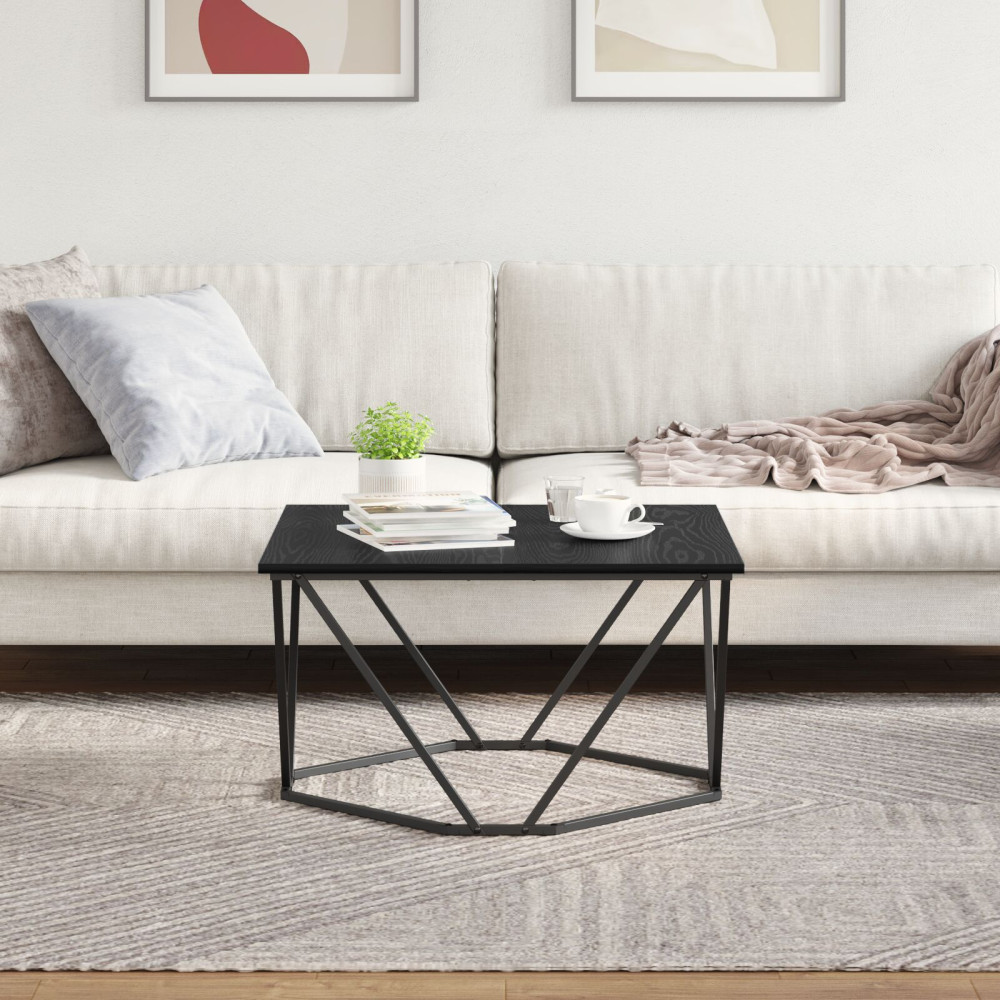 Produktbild för Kaffeebord Svart Ek 80 x 80 x 45 cm Konstruerat trä och stål