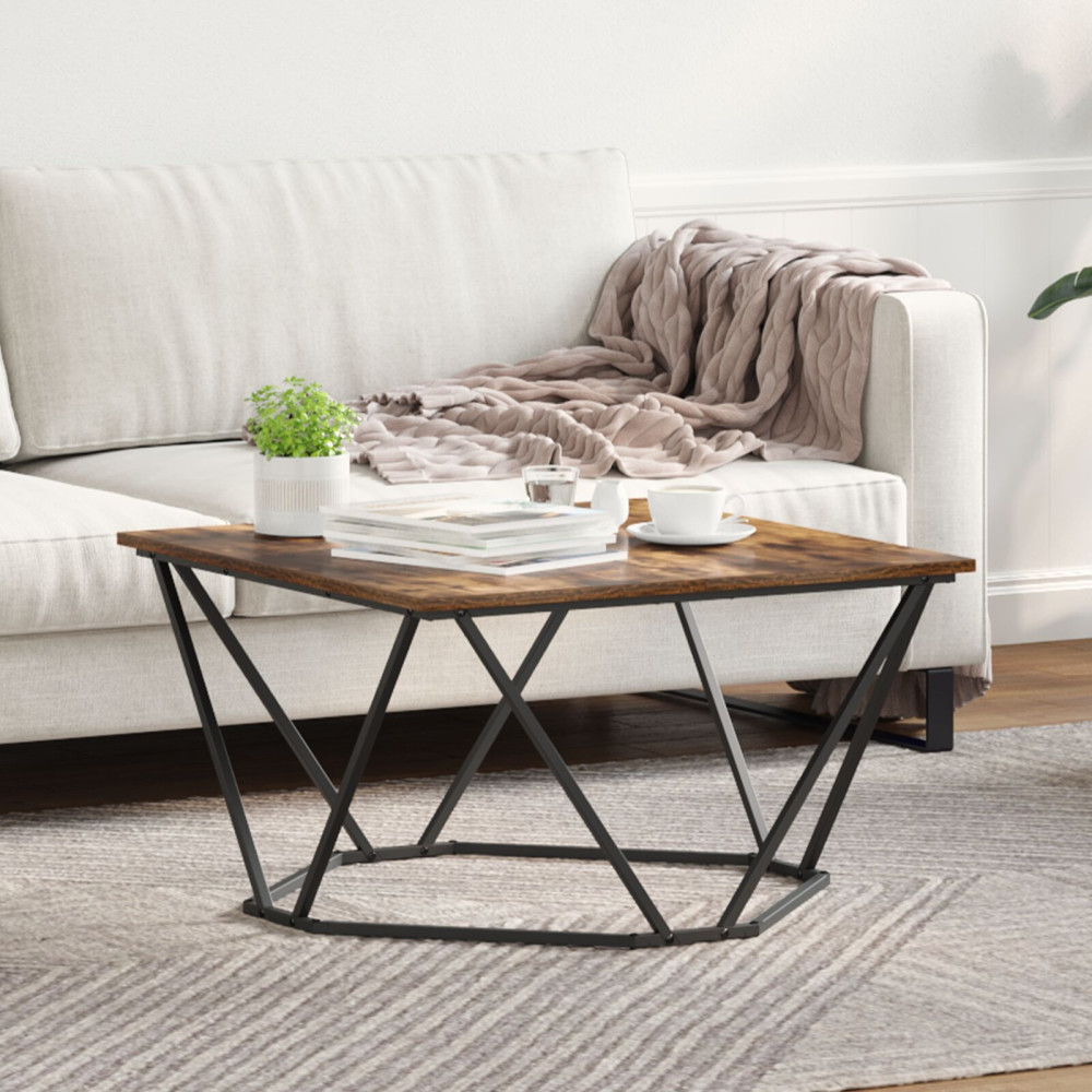 Produktbild för Kaffeebord Rökt ek 80 x 80 x 45 cm Konstruerat trä och stål