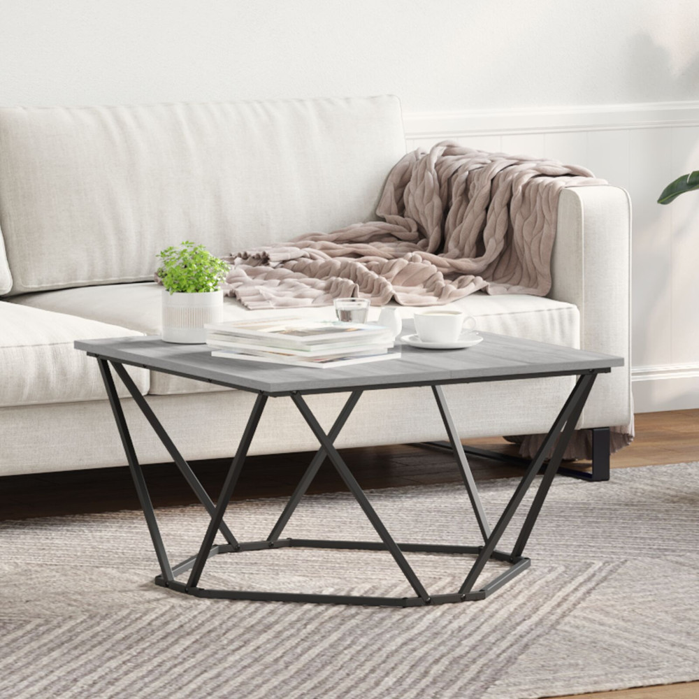 Produktbild för Kaffeebord Grå Sonoma 80 x 80 x 45 cm Konstruerat trä och stål