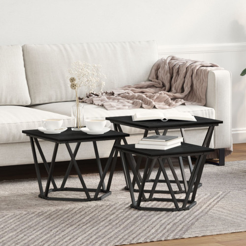 vidaXL Kaffeebord 3 pcs Svart Ek Konstruerat trä och stål