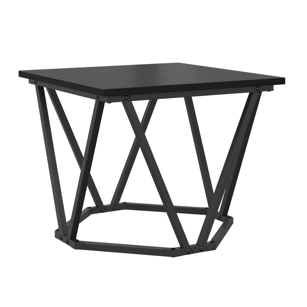 Produktbild för Kaffeebord 3 pcs Svart Ek Konstruerat trä och stål