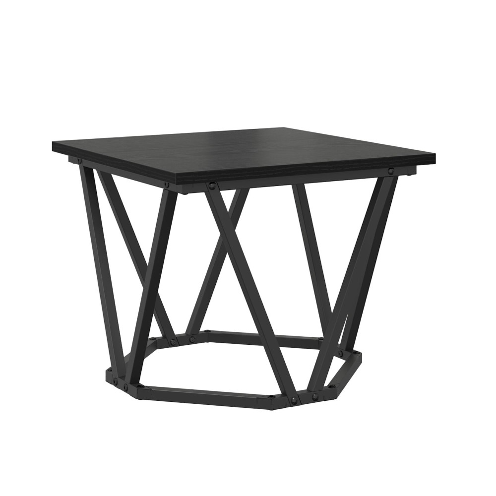 Produktbild för Kaffeebord 3 pcs Svart Ek Konstruerat trä och stål