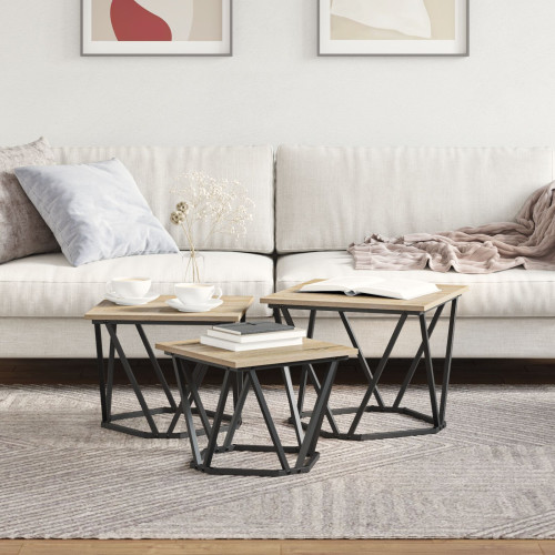 vidaXL Kaffeebord 3 pcs Sonoma-ek Konstruerat trä och stål