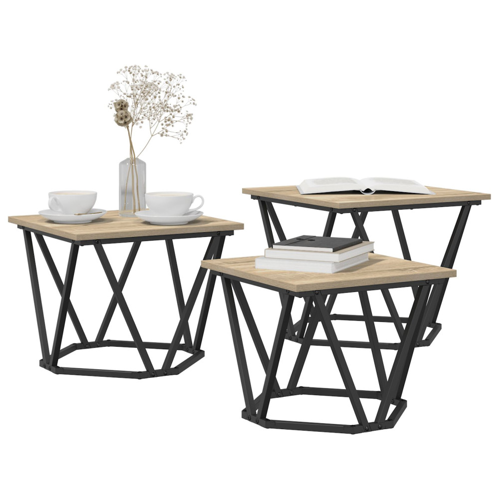 Produktbild för Kaffeebord 3 pcs Sonoma-ek Konstruerat trä och stål