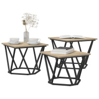 Produktbild för Kaffeebord 3 pcs Sonoma-ek Konstruerat trä och stål