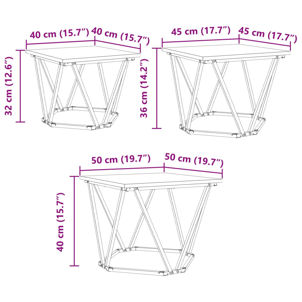 Produktbild för Kaffeebord 3 pcs Sonoma-ek Konstruerat trä och stål