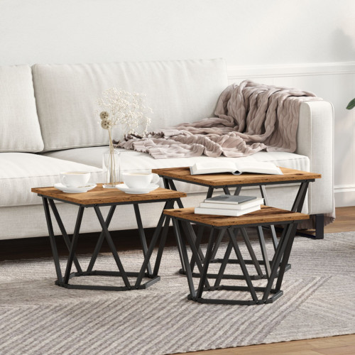 vidaXL Kaffeebord 3 pcs Gammalt trä Konstruerat trä och stål