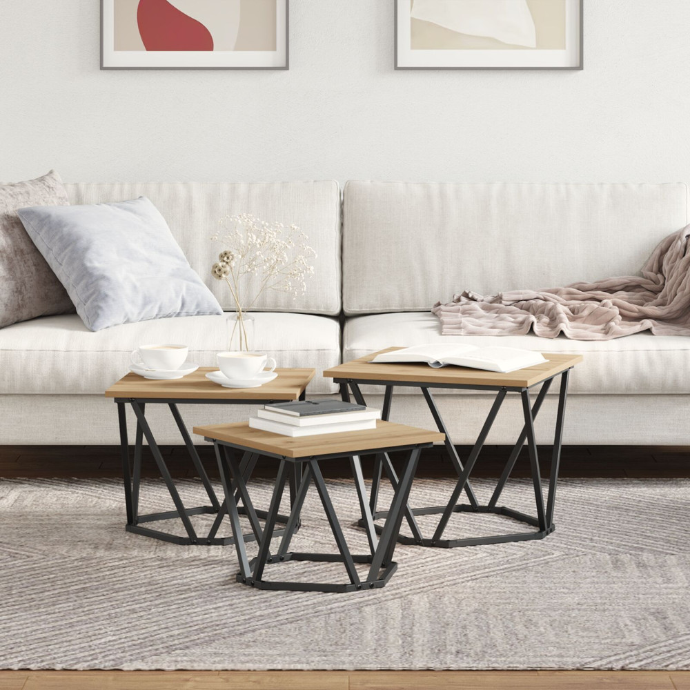 Produktbild för Kaffeebord 3 pcs Artisan Ek Konstruerat trä och stål
