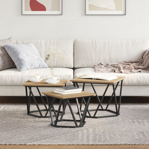 vidaXL Kaffeebord 3 pcs Artisan Ek Konstruerat trä och stål