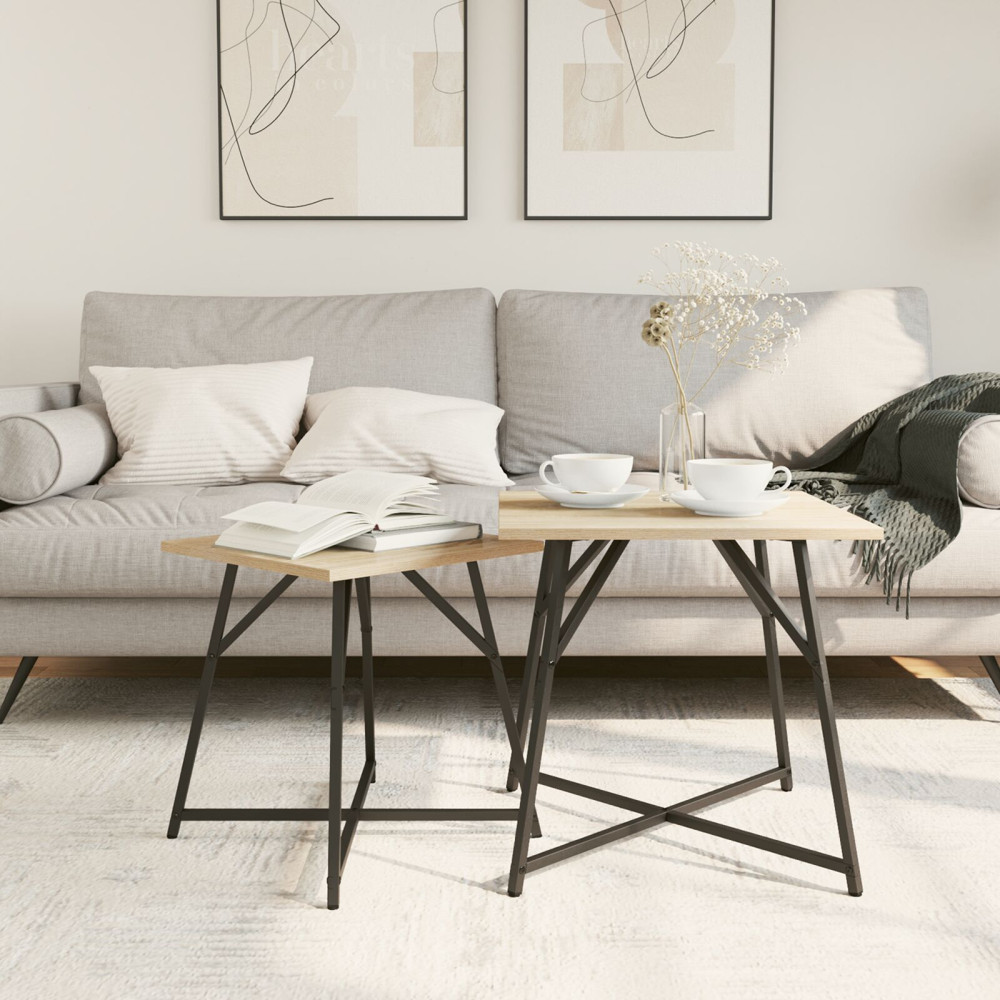 Produktbild för Sidobordsset 2 pcs Sonoma Ek och Svart