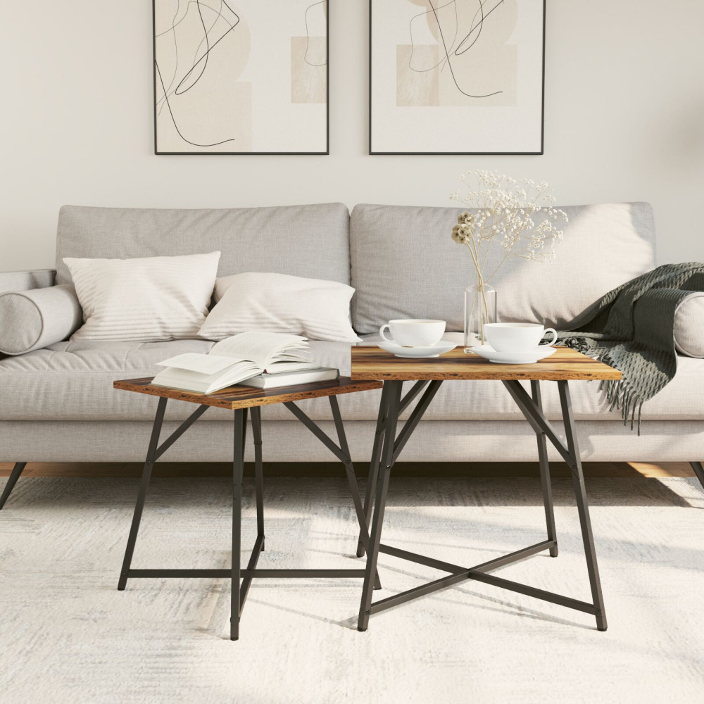 Produktbild för Sidobordsset 2 pcs Gammalt trä och svart