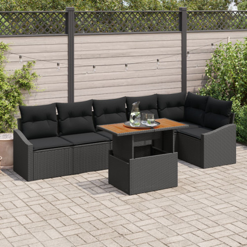 vidaXL Trädgårdsmöbelset med kudde 7 pcs Svart och Brunt