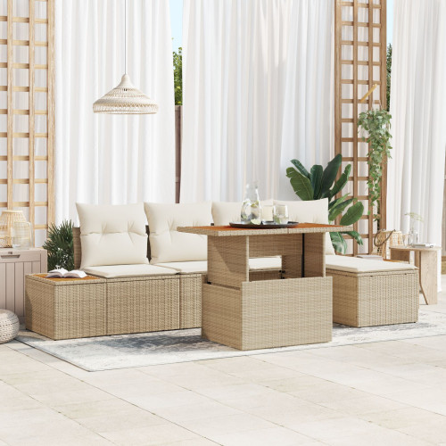 vidaXL Trädgårdsmöbelset med kudde 6 pcs Beige och gräddfärgad - Utesoffor