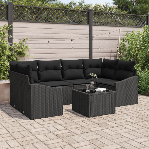 vidaXL Soffset med kudde med lagring 7 pcs Svart konstrotting