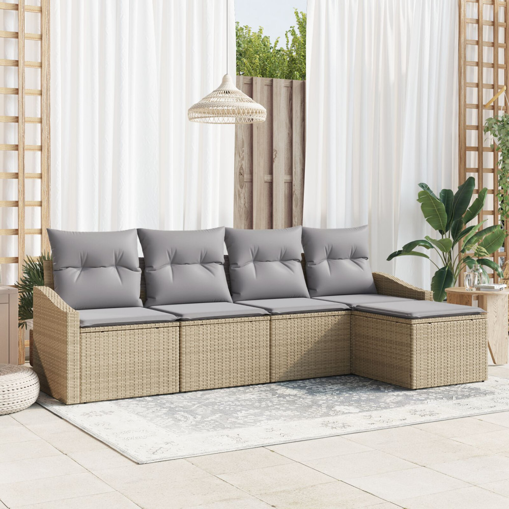Produktbild för Soffset med kudde 5 pcs Beige och Ljusgrå konstrotting