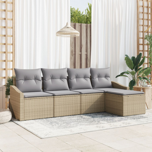 vidaXL Soffset med kudde 5 pcs Beige och Ljusgrå konstrotting