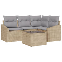 Produktbild för Trädgårdsoffset med kudde 5 pcs Beige och Ljusgrå konstrotting