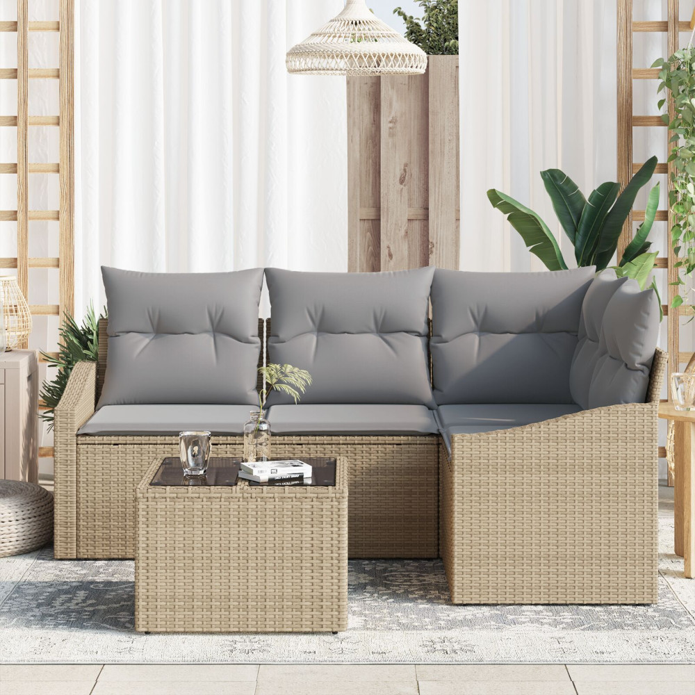 Produktbild för Trädgårdsoffset med kudde 5 pcs Beige och Ljusgrå konstrotting