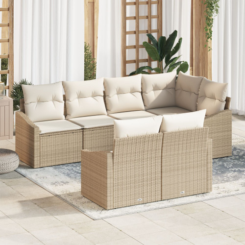 vidaXL Trädgårdsoffset med kudde 7 pcs Beige och vit konstrotting
