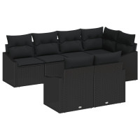 Produktbild för Trädgårdsoffset med kudde med lagring 7 pcs Svart konstrotting